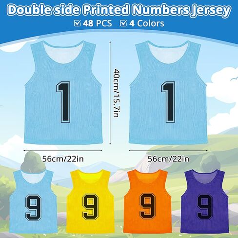 48 قطعة من Pinnies الرياضية للفريق، صدرية مشاجرة للشباب، مرايل تدريب كرة القدم، قمصان ممارسة كرة القدم مرقمة قابلة للعكس للأطفال الشباب in Kuwait