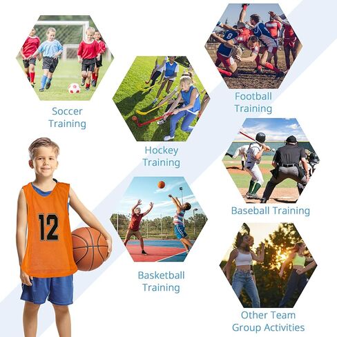 48 قطعة من Pinnies الرياضية للفريق، صدرية مشاجرة للشباب، مرايل تدريب كرة القدم، قمصان ممارسة كرة القدم مرقمة قابلة للعكس للأطفال الشباب in Kuwait