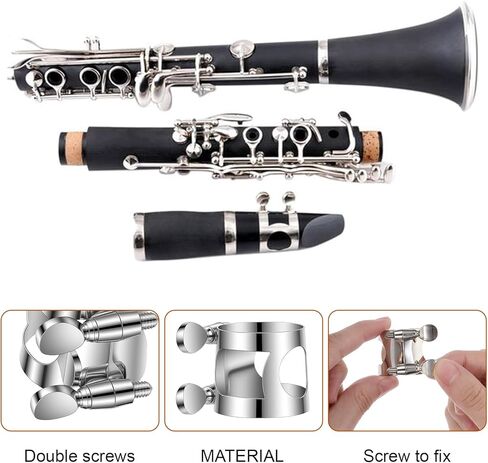 Clarinet Ligature For Bb Clarinet Mouthpiece, Adjustable Brass Screw Fastener For Woodwind Instrument Protection And Performance(Silver) in Saudi Arabia