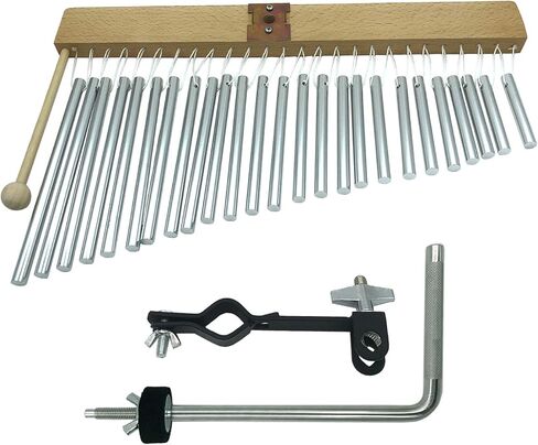 25 Note Bar Chimes Instrument with Metal Mount Holder Wood Mallet, Single-row Percussion Wind Chime with Mounting Bracket for Drum Set Cymbal Stand in Saudi Arabia