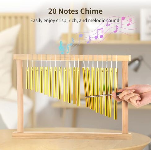20 جرس رنين ملاحظة، صف واحد 20 بار أداة قرع الرياح، رنين يدوي خشبي لسطح المكتب مع مطرقة، أداة رنين الرياح للبالغين والشباب in Kuwait
