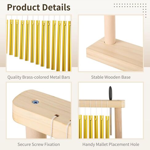 20 جرس رنين ملاحظة، صف واحد 20 بار أداة قرع الرياح، رنين يدوي خشبي لسطح المكتب مع مطرقة، أداة رنين الرياح للبالغين والشباب in Kuwait