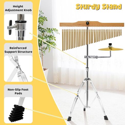 36 بار قرع الدقات، أداة موسيقية الدقات صف واحد الرياح الدقات مع الصنج 2.5-4FT ارتفاع قابل للتعديل قرع الموسيقية لأوركسترا اليوغا جوقات الطبقة الكنيسة in Kuwait