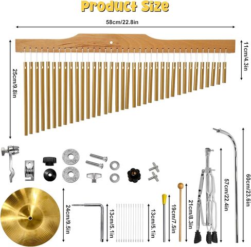 36 بار قرع الدقات، أداة موسيقية الدقات صف واحد الرياح الدقات مع الصنج 2.5-4FT ارتفاع قابل للتعديل قرع الموسيقية لأوركسترا اليوغا جوقات الطبقة الكنيسة in Kuwait