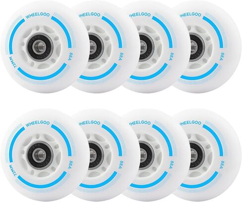 8 عجلات تزلج مضمنة بإضاءة LED للأطفال والمراهقين، بدون بطارية، عجلات من البولي يوريثان مع محامل 608RS، التزلج المسائي والليلي (أبيض، 70 مم) in Kuwait