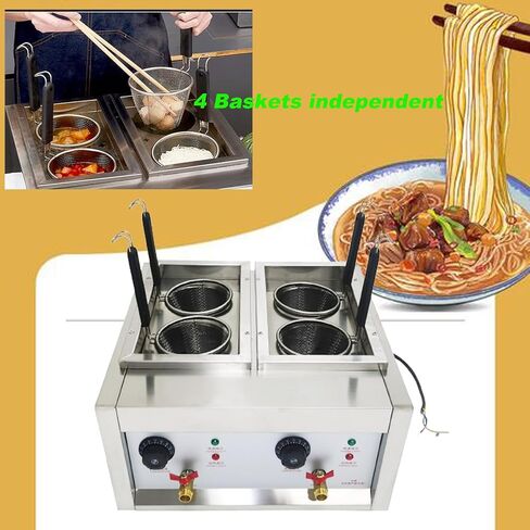 INTBUYING 4 Baskets Commercial Pasta Cooker Electric 220V 4000W Noodle Pasta Boiling Machine 0-110℃ Adjustable Temp for Pasta Dumplings Noodles Malatang in Saudi Arabia
