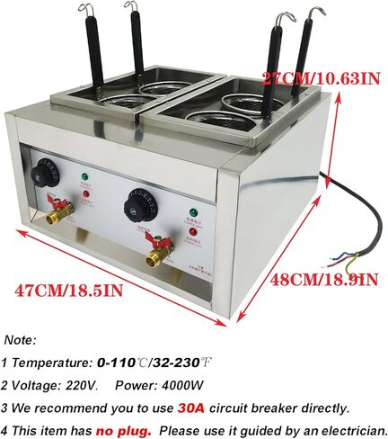 INTBUYING 4 Baskets Commercial Pasta Cooker Electric 220V 4000W Noodle Pasta Boiling Machine 0-110℃ Adjustable Temp for Pasta Dumplings Noodles Malatang in Saudi Arabia