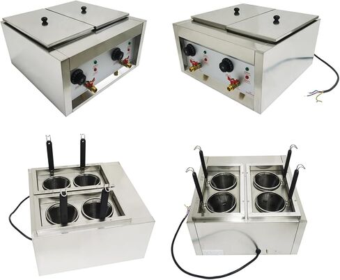 INTBUYING 4 Baskets Commercial Pasta Cooker Electric 220V 4000W Noodle Pasta Boiling Machine 0-110℃ Adjustable Temp for Pasta Dumplings Noodles Malatang in Saudi Arabia