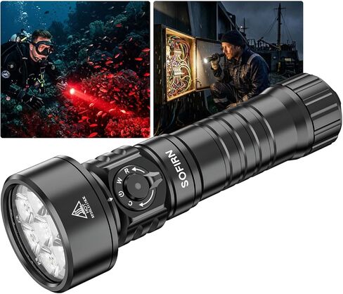 sofirn SD11 Dive Light, 5000LM, CRI 90, Rechargeable Waterproof Flashlight with 660NM Red Light, 3000K-6500K, USB-C, IPX8, with 1/4" Mount, Lanyard, for Underwater Photography, Fishing, Water Work in Kuwait