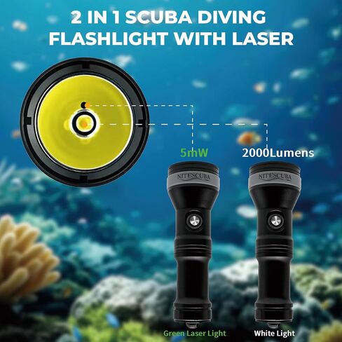 nitescuba G20 Scuba Diving Signal Light 2000 Lumens Underwater Flashlight, 500M Green Beam and White LED Combo, Rechargeabl Battery for Night Dive Training Instructor Underwater Cave Exploration in Saudi Arabia