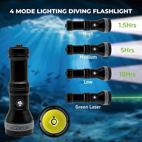 nitescuba G20 Scuba Diving Signal Light 2000 Lumens Underwater Flashlight, 500M Green Beam and White LED Combo, Rechargeabl Battery for Night Dive Training Instructor Underwater Cave Exploration in Saudi Arabia