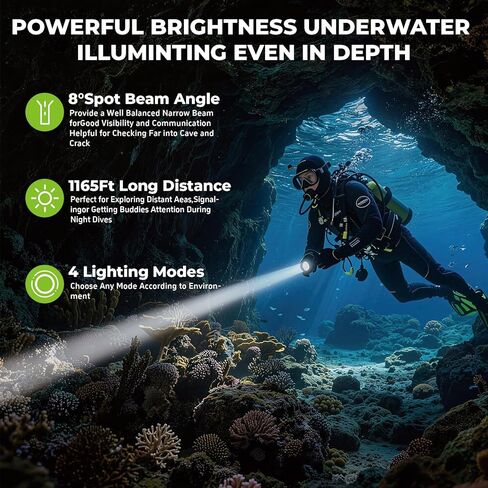 nitescuba G20 Scuba Diving Signal Light 2000 Lumens Underwater Flashlight, 500M Green Beam and White LED Combo, Rechargeabl Battery for Night Dive Training Instructor Underwater Cave Exploration in Saudi Arabia