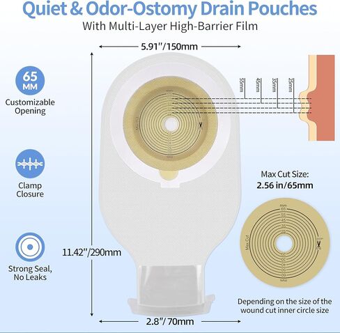 100 PCS Colostomy Bags, One-Piece Drainable ostomy Bag, Ostomy Supplies, 20mm-65mm, Opening for Ileostomy Stoma Care Cut-to-Fit in Saudi Arabia