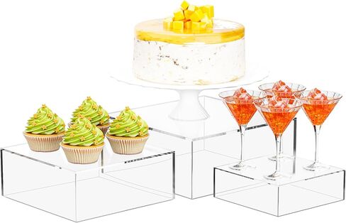 3 عبوات من صناديق الأكريليك المكعبات الأكريليك لرافعات بوفيه الطعام وحوامل تزيينية من 6 بوصات إلى 10 بوصات مع قيعان مجوفة 3 أحجام لحفلات تقديم الطعام والحلوى in Kuwait