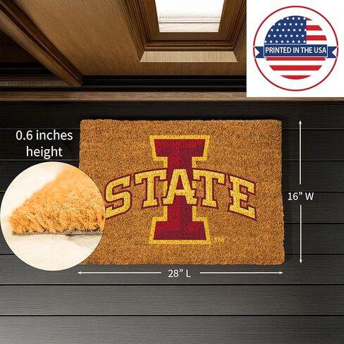 Team Sports America NCAA Iowa State University Natural Coir Doormat | Official Full Color Team Logo | 28 x 16 Inches | Non Slip Back | Front Door Welcome Floor Mats | Indoor Outdoor Entrance Rug in Saudi Arabia