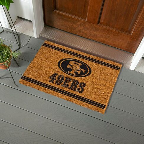 Evergreen San Francisco 49ers Coir Door Mat, Indoor and Outdoor Entryway, 28 x 16 Inches Non Slip Back Welcome Floor Mats for Muddy Dog Paws, Weather-Resistant Front Door Entrance Home Décor in Saudi Arabia