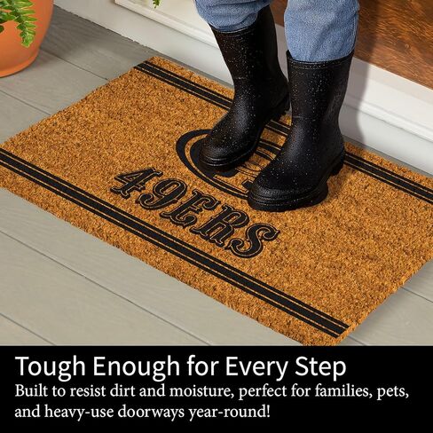 Evergreen San Francisco 49ers Coir Door Mat, Indoor and Outdoor Entryway, 28 x 16 Inches Non Slip Back Welcome Floor Mats for Muddy Dog Paws, Weather-Resistant Front Door Entrance Home Décor in Saudi Arabia