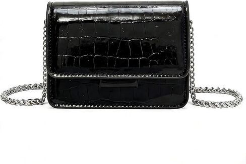حقيبة Mini Crossbody للنساء - Patent Leather Crocodile Preme مع حزام سلسلة فضية ، قابض صغير للحفلة المسائية in Kuwait