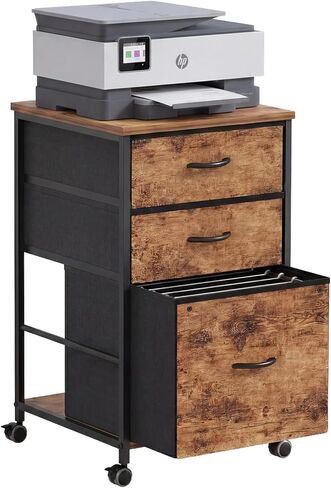 3 Drawer Mobile File Cabinet,Rustic Brown File Cabinets for Home Office, Rolling Printer Stand with Storage, Filing Cabinet 2 Drawer fits A4 or Letter Size for Home Office in Kuwait