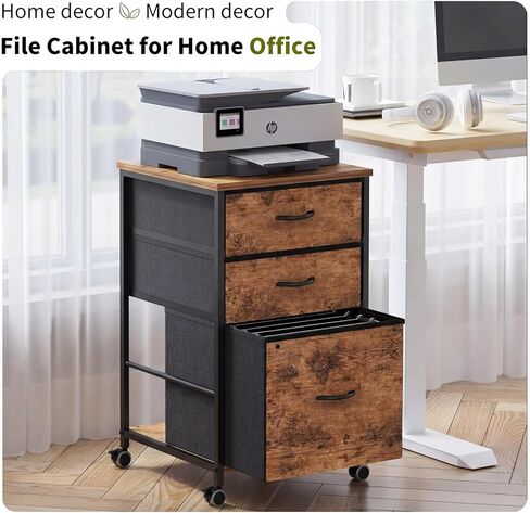 3 Drawer Mobile File Cabinet,Rustic Brown File Cabinets for Home Office, Rolling Printer Stand with Storage, Filing Cabinet 2 Drawer fits A4 or Letter Size for Home Office in Kuwait