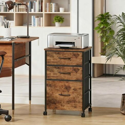 3 Drawer Mobile File Cabinet,Rustic Brown File Cabinets for Home Office, Rolling Printer Stand with Storage, Filing Cabinet 2 Drawer fits A4 or Letter Size for Home Office in Kuwait
