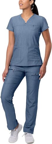 Adar Pro Everyday Expert Scrub Scrub للنساء - Screved V -neck Scrub Top & Tapered Draysring Pants in Kuwait