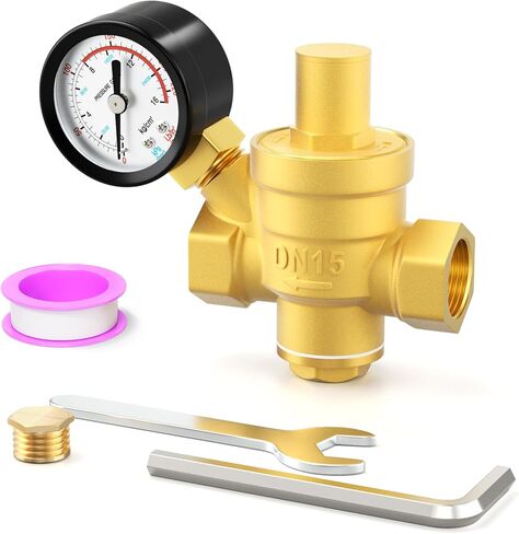 1/2 inch Brass Water Pressure Regulator Valve, Adjustable Pressure Reducing Valve DN15, with 0-220PSI Gauge, for Pipe Fitting in Kuwait