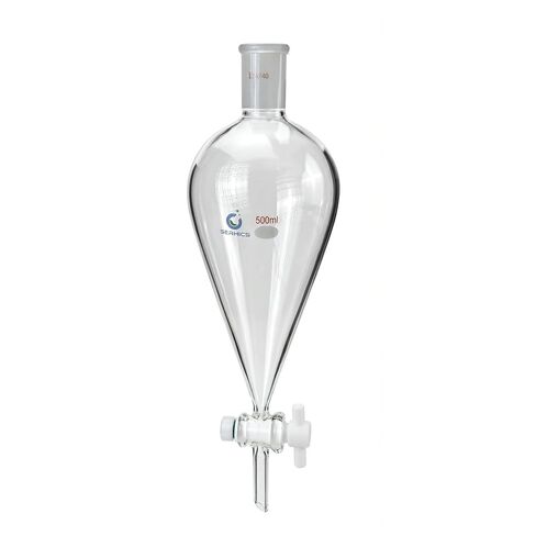 Conical Separatory Funnel with PTFE Stopcock,500mL,Heavy Wall Borosilicate Glass, 24/40 Joints, Precise Graduated Separating Funnel for Lab, Chemical Extraction in Kuwait