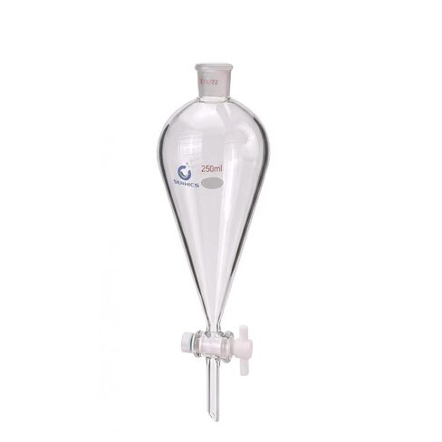 Conical Separatory Funnel with PTFE Stopcock,250mL,Heavy Wall Borosilicate Glass, 19/22 Joints, Precise Graduated Separating Funnel for Lab, Chemical Extraction in Kuwait