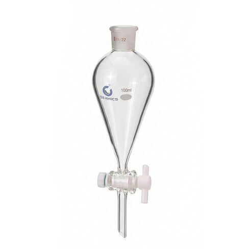 Conical Separatory Funnel with PTFE Stopcock, 100mL, Heavy Wall Borosilicate Glass, 19/22 Joints, Precise Graduated Separating Funnel for Lab, Chemical Extraction in Kuwait