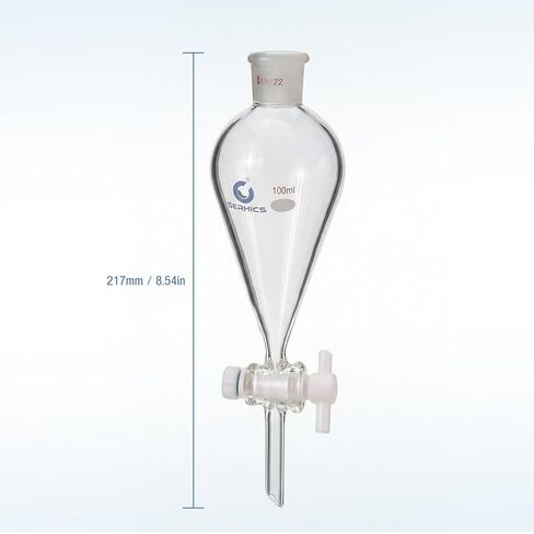 Conical Separatory Funnel with PTFE Stopcock, 100mL, Heavy Wall Borosilicate Glass, 19/22 Joints, Precise Graduated Separating Funnel for Lab, Chemical Extraction in Kuwait
