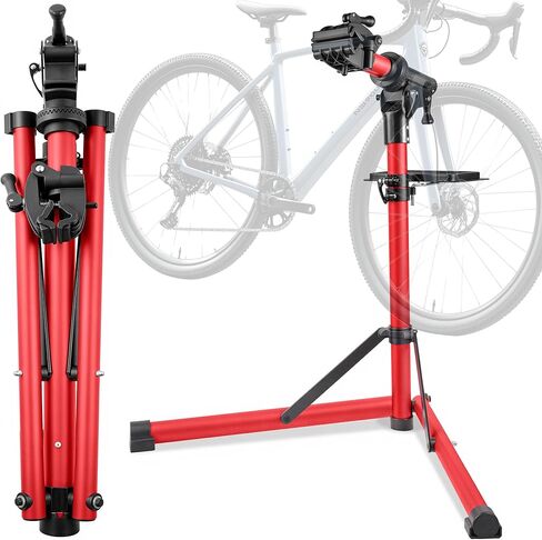 E Bike Repair Stand, Heavy Duty Bicycle Maintenance Stand for Mountain Bike, Folding Mechanic Workstand with Adjustable Height & 360° Clamp, Portable Tool Tray Included for Road Bike, Adult Bike in Kuwait