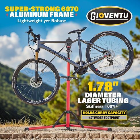 E Bike Repair Stand, Heavy Duty Bicycle Maintenance Stand for Mountain Bike, Folding Mechanic Workstand with Adjustable Height & 360° Clamp, Portable Tool Tray Included for Road Bike, Adult Bike in Kuwait