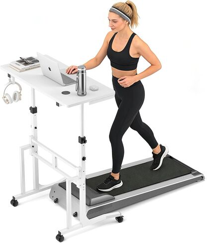 ikkle Standing Desk with Wheels, Adjustable Treadmill Desk, Rolling Bike Trainer Desk for Walking Pad Laptop, Phone Standing, Brown in Kuwait