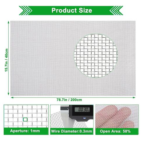 20mesh Stainless Steel Mesh Screen, 15.7"x78.7"(40x200cm) Metal Mesh Screen, 1mm Hole Woven Wire Mesh, No Rust and Easy to Cut for Air Vent, Window Screen, Cage, Filter Mesh DIY Projects in Saudi Arabia