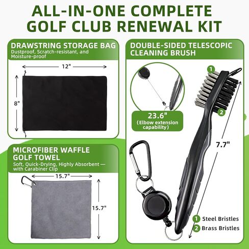 Pro Golf Club Cleaning Kit – Cleaner, Polish, Grip Cleaner, Brush, Towel & Bag | Restores Irons & Drivers, Removes Rust & Scratches, Renews Grip | Golf Gifts for Men in Saudi Arabia