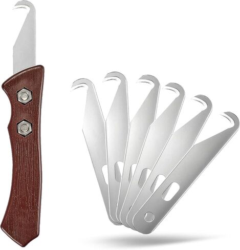 7pcs Club High-Carbon Steel Single-End Hook Knife Set with Wood-Grip Handle & Pre-Lubricated Blades - Golf Club/Bike Grip Removal Tool in Kuwait