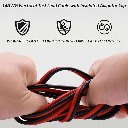 موصلات اختبار كهربائية بمشبك التمساح 14 AWG سلك توصيل بطارية السيارة بمشبك تمساح مزدوج الأطراف لسلاسل عدادات متعددة، اختبار كهربائي -2 متر/6.6 قدم in Saudi Arabia