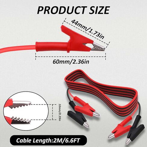 موصلات اختبار كهربائية بمشبك التمساح 14 AWG سلك توصيل بطارية السيارة بمشبك تمساح مزدوج الأطراف لسلاسل عدادات متعددة، اختبار كهربائي -2 متر/6.6 قدم in Saudi Arabia