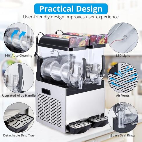 15L x 2 Commercial Slushie and Margarita Maker, Stainless Steel Frozen Drink & Icee Machine with Self-Cleaning, 700W, Home & Restaurant Use, Smoothie/Icemen Slush Machine, Black in Saudi Arabia