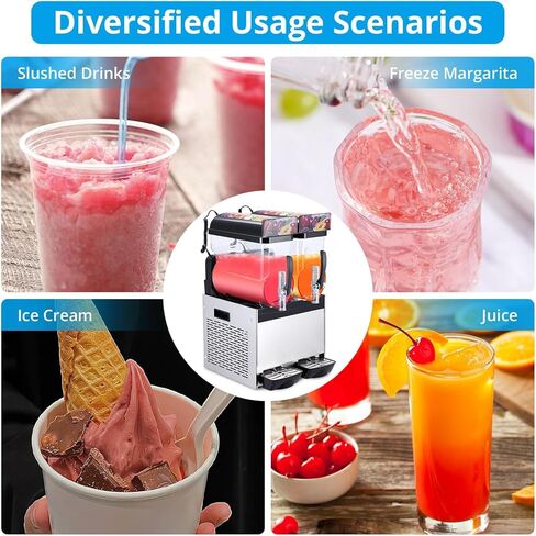 15L x 2 Commercial Slushie and Margarita Maker, Stainless Steel Frozen Drink & Icee Machine with Self-Cleaning, 700W, Home & Restaurant Use, Smoothie/Icemen Slush Machine, Black in Saudi Arabia