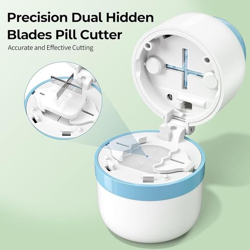 Daviky Pill Cutter Splitter for Small and Tiny Pills, Dual Safety Blades, Adjustable Pill Cutters for Small or Large Pills, Precise 1/4, 1/2 Tablet Cutter, Built-in Storage, Portable & Senior-Friendly in Kuwait