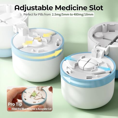 Daviky Pill Cutter Splitter for Small and Tiny Pills, Dual Safety Blades, Adjustable Pill Cutters for Small or Large Pills, Precise 1/4, 1/2 Tablet Cutter, Built-in Storage, Portable & Senior-Friendly in Kuwait