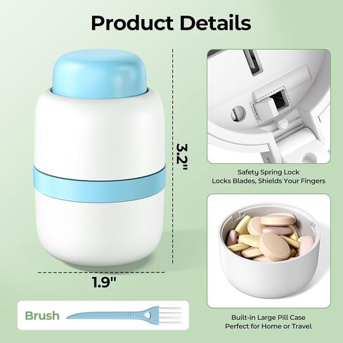 Daviky Pill Cutter Splitter for Small and Tiny Pills, Dual Safety Blades, Adjustable Pill Cutters for Small or Large Pills, Precise 1/4, 1/2 Tablet Cutter, Built-in Storage, Portable & Senior-Friendly in Kuwait