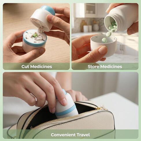 Daviky Pill Cutter Splitter for Small and Tiny Pills, Dual Safety Blades, Adjustable Pill Cutters for Small or Large Pills, Precise 1/4, 1/2 Tablet Cutter, Built-in Storage, Portable & Senior-Friendly in Kuwait