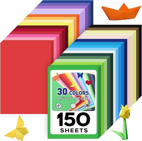 8.5" X 11" Colored Cardstock Bulk 150 Sheets 30 Assorted Colors Construction Paper Card Stock Printer Paper for DIY Crafts, Cricut Card Making, Party Decor, Kids School Supplies, 180 GSM in Kuwait
