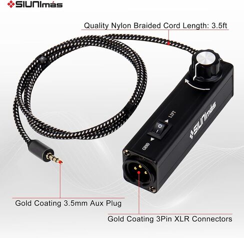 Pro 01A AUX to XLR 3Pin Noise Isolation Direct Box with Volume Controller and Grounding Switch Build-in Nylon Braided Cord Length 3.5ft Quality Durable 3.5mm AUX Plug (Pro 01A AUX-XLR) in Kuwait