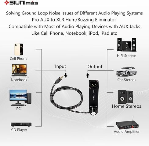 Pro 01A AUX to XLR 3Pin Noise Isolation Direct Box with Volume Controller and Grounding Switch Build-in Nylon Braided Cord Length 3.5ft Quality Durable 3.5mm AUX Plug (Pro 01A AUX-XLR) in Kuwait