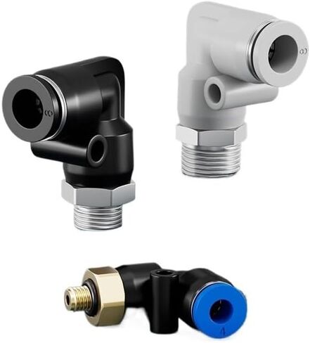 2 قطعة كوع سريع التوصيل باللونين الأبيض والأسود Pl8-02 سريع Pl4-M5 مضخة موصل أنابيب الهواء النحاس مطلي بالنيكل 10-03 كوع ملولب (Pl8-01 (أبيض)) in Kuwait