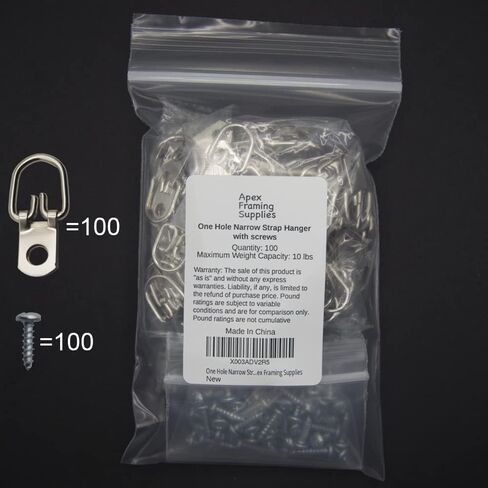 D-Ring Picture Hangers with Screws – 100 Pack One Hole Narrow Strap Hangers for Picture Frames, Photos, Wall Decor, and Paintings – 10 lb Capacity in Kuwait